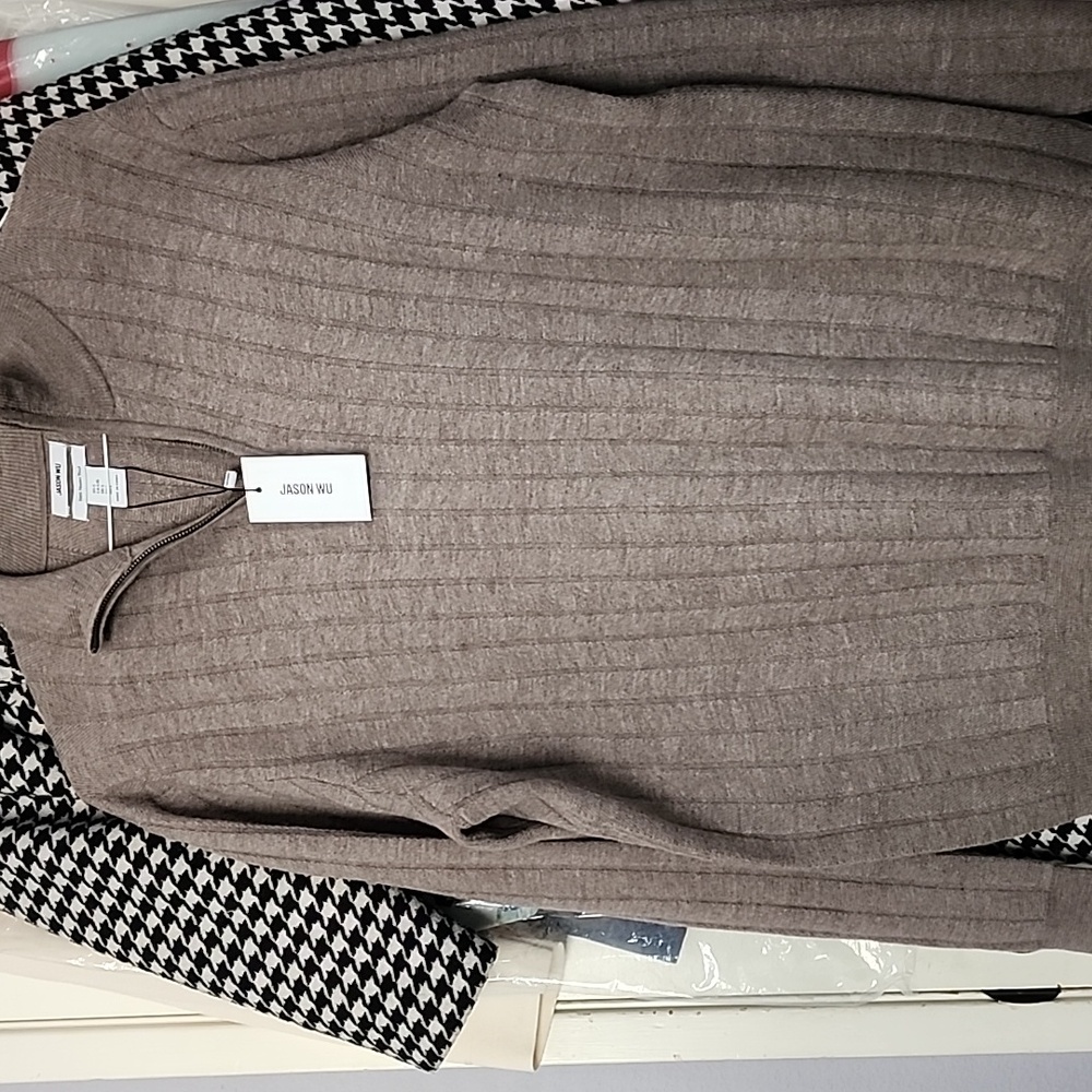 Jason Wu Sweater Mens Large Merino Wool Ribbed Quarter Zip Black Pullover
